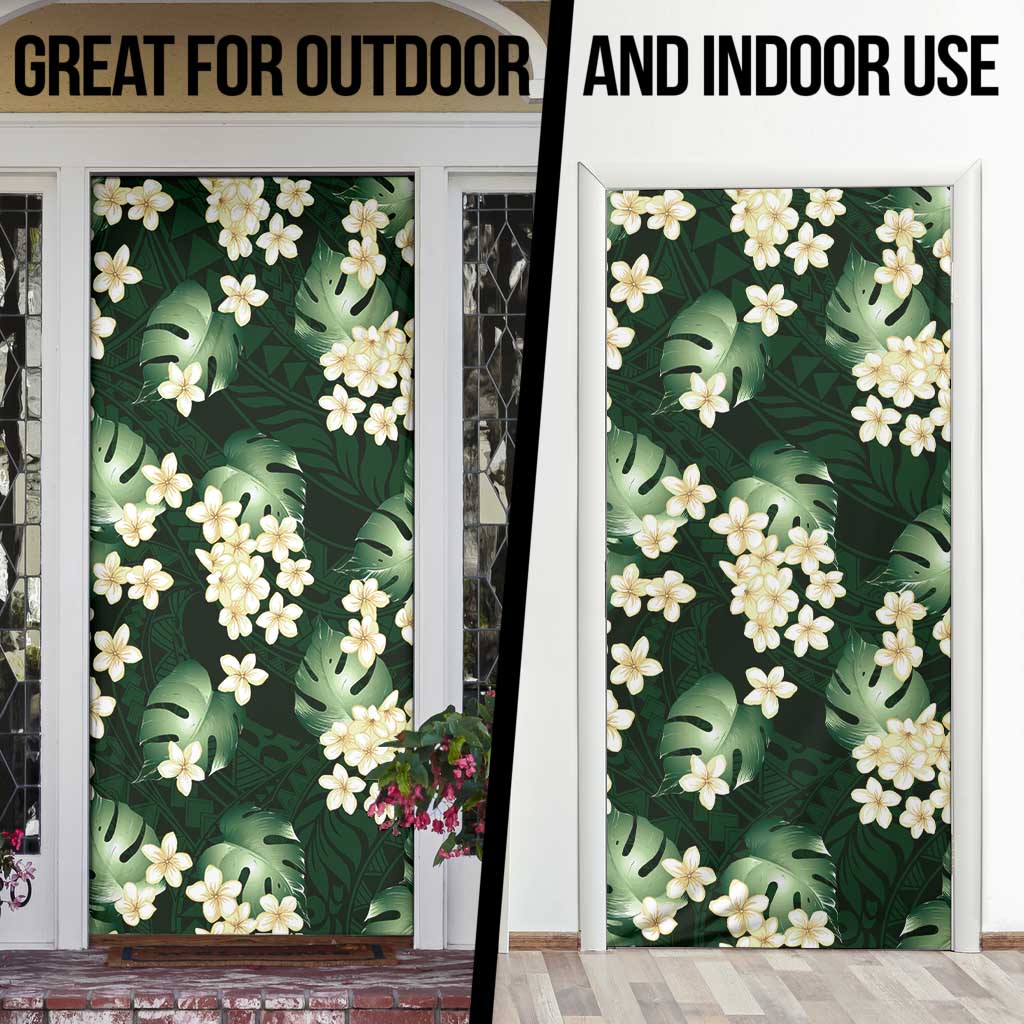 Green Tropical Hawaii Door Cover Seamless Monstera Plumeria Hawaiian Pattern - Polynesian Pride