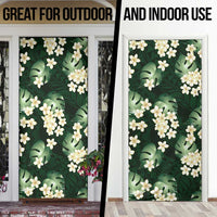 Green Tropical Hawaii Door Cover Seamless Monstera Plumeria Hawaiian Pattern - Polynesian Pride