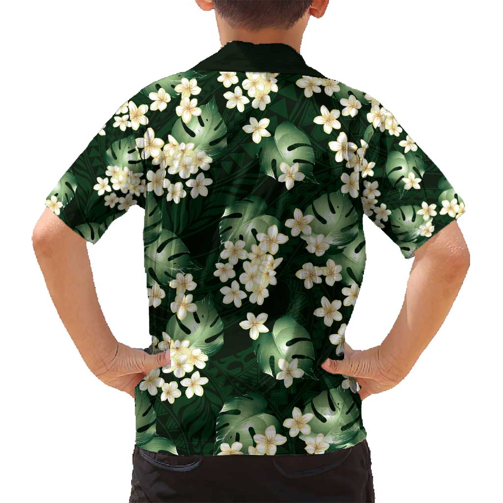 Green Tropical Hawaii Family Matching Long Sleeve Bodycon Dress and Hawaiian Shirt Seamless Monstera Plumeria Hawaiian Pattern LT14 - Polynesian Pride