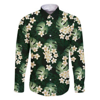 Green Tropical Hawaii Family Matching Long Sleeve Bodycon Dress and Hawaiian Shirt Seamless Monstera Plumeria Hawaiian Pattern LT14 Dad's Shirt - Long Sleeve Green - Polynesian Pride