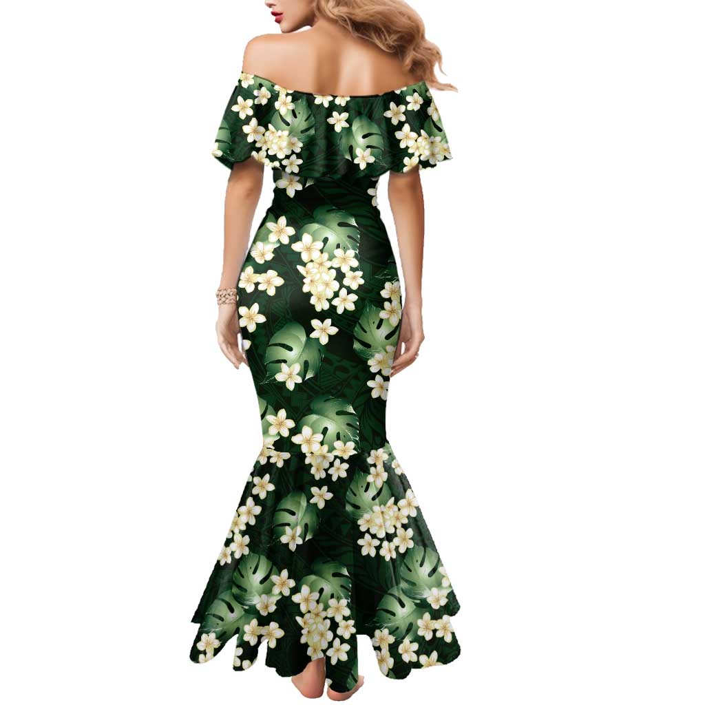 Green Tropical Hawaii Family Matching Mermaid Dress and Hawaiian Shirt - Seamless Monstera Plumeria Hawaiian Pattern LT14 - Polynesian Pride