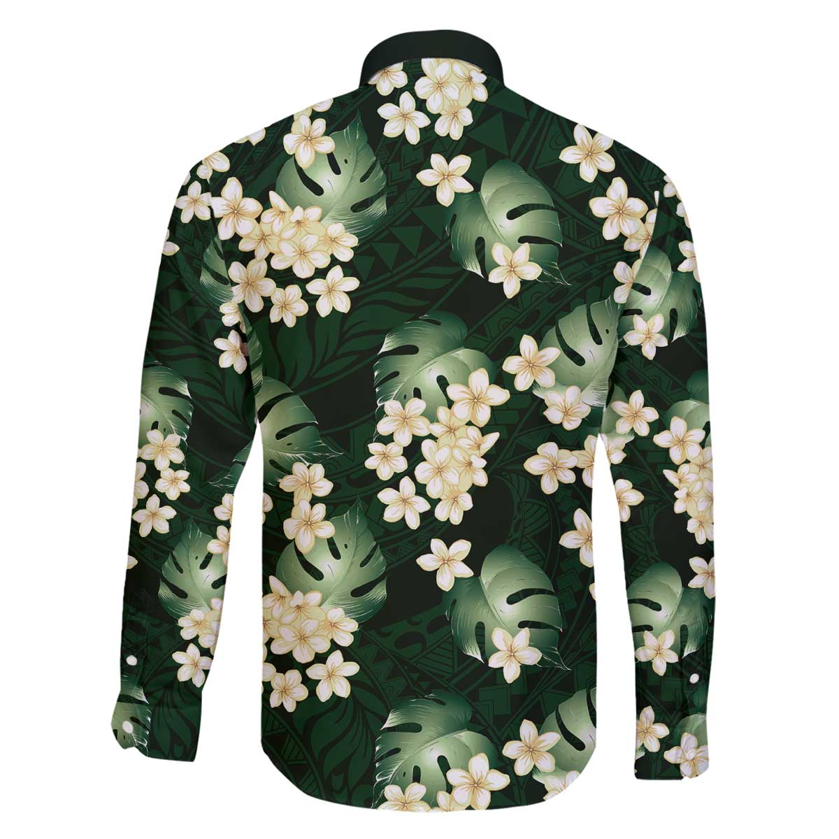 Green Tropical Hawaii Family Matching Off The Shoulder Long Sleeve Dress and Hawaiian Shirt Seamless Monstera Plumeria Hawaiian Pattern - Polynesian Pride