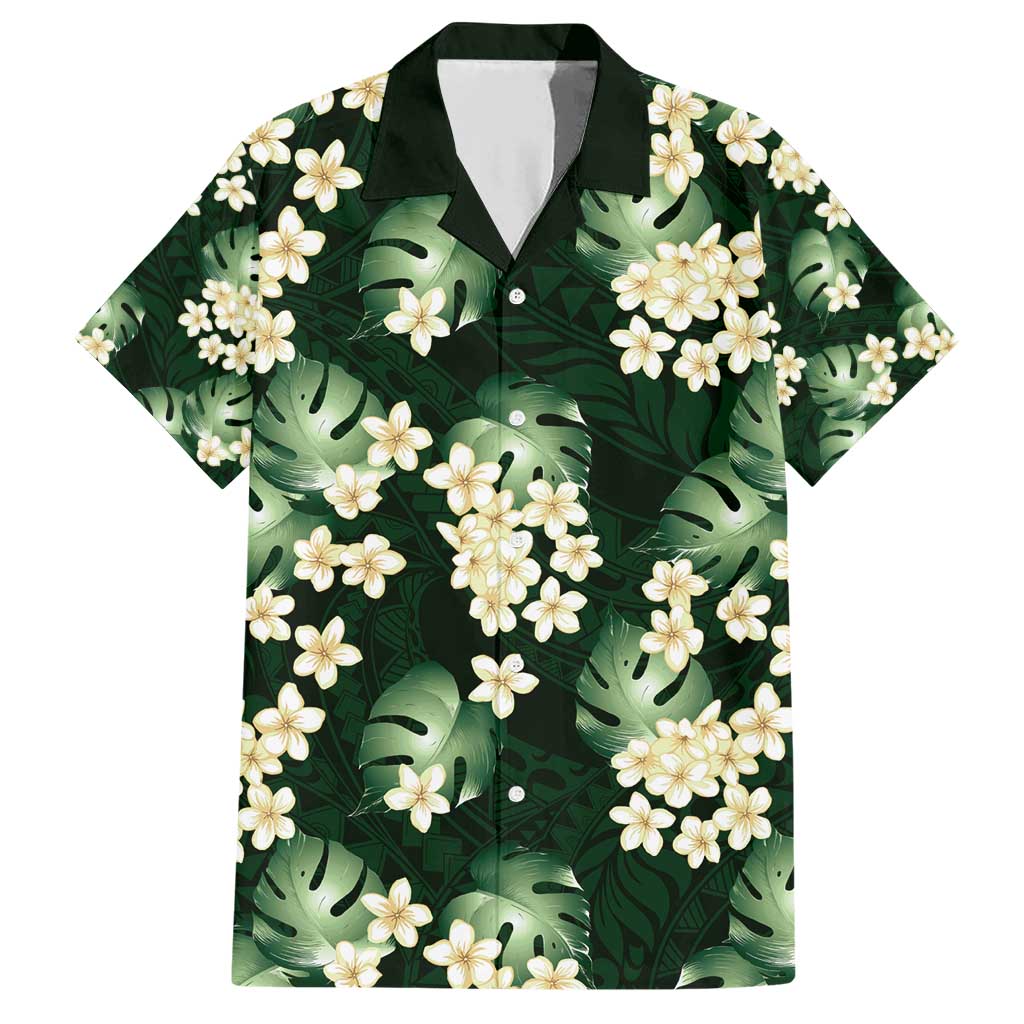 Green Tropical Hawaii Family Matching Short Sleeve Bodycon Dress and Hawaiian Shirt Seamless Monstera Plumeria Hawaiian Pattern LT14 Dad's Shirt - Short Sleeve Green - Polynesian Pride