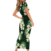 Green Tropical Hawaii Family Matching Short Sleeve Bodycon Dress and Hawaiian Shirt Seamless Monstera Plumeria Hawaiian Pattern LT14 - Polynesian Pride