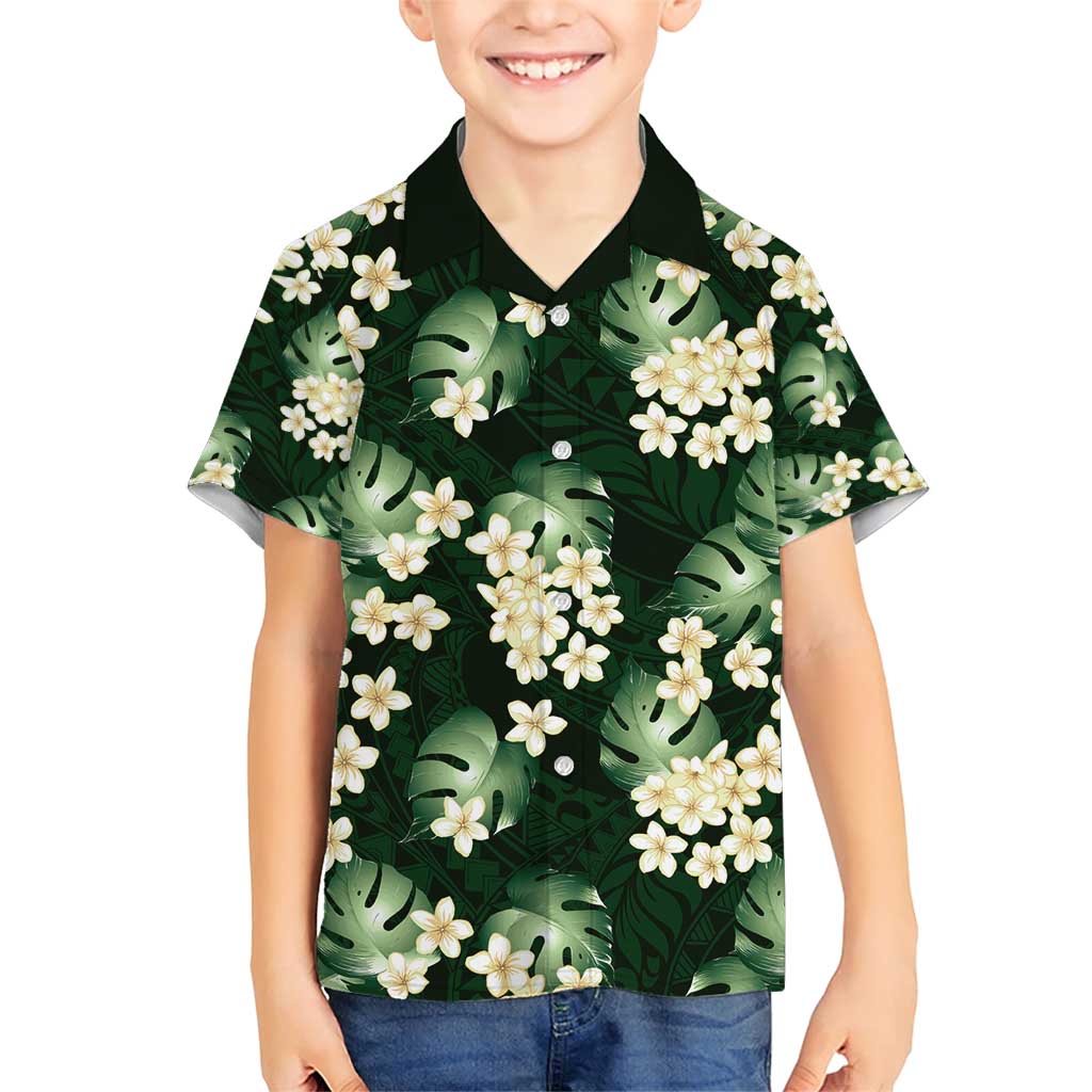 Green Tropical Hawaii Family Matching Short Sleeve Bodycon Dress and Hawaiian Shirt Seamless Monstera Plumeria Hawaiian Pattern LT14 Son's Shirt Green - Polynesian Pride