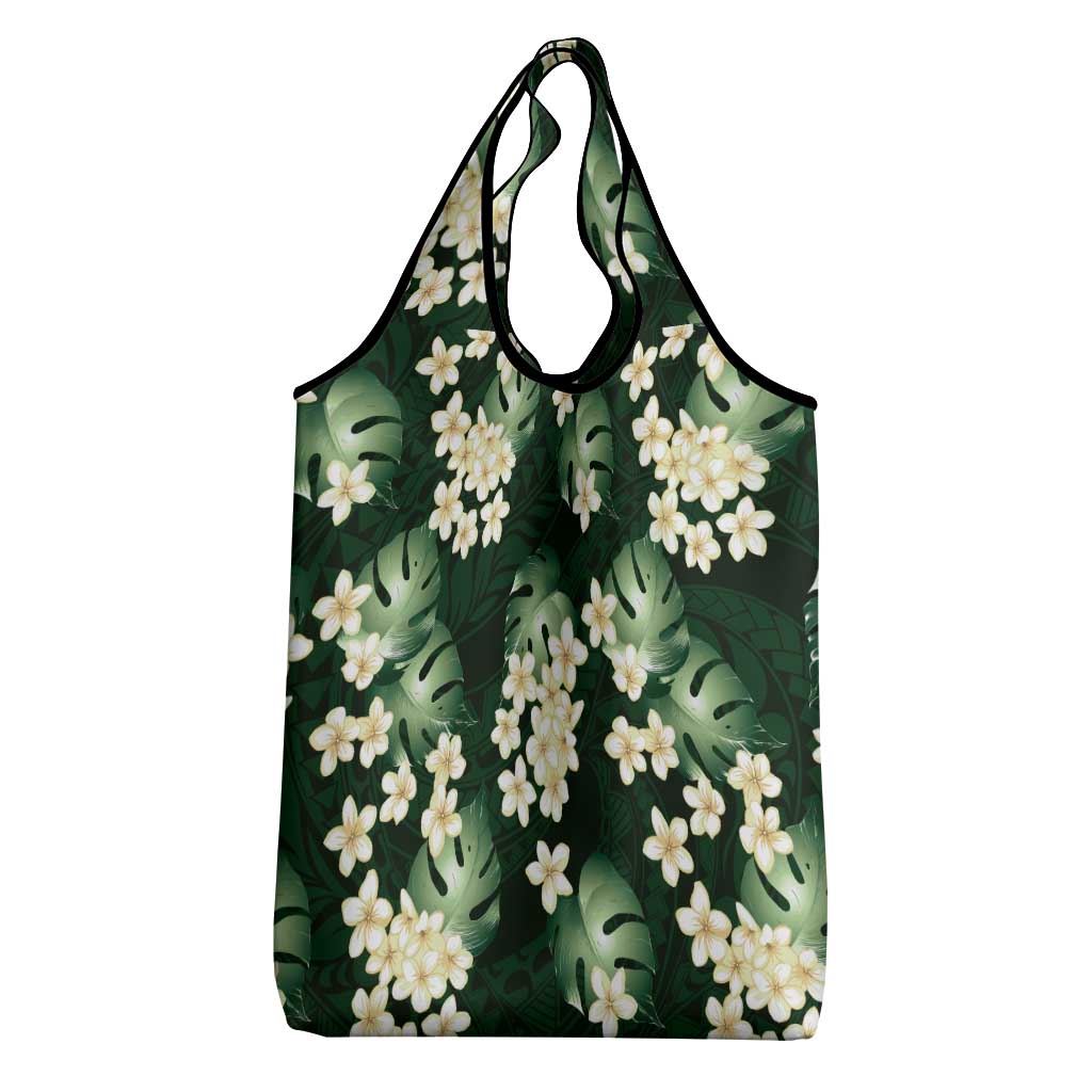 Green Tropical Hawaii Grocery Bag Seamless Monstera Plumeria Hawaiian Pattern - Polynesian Pride