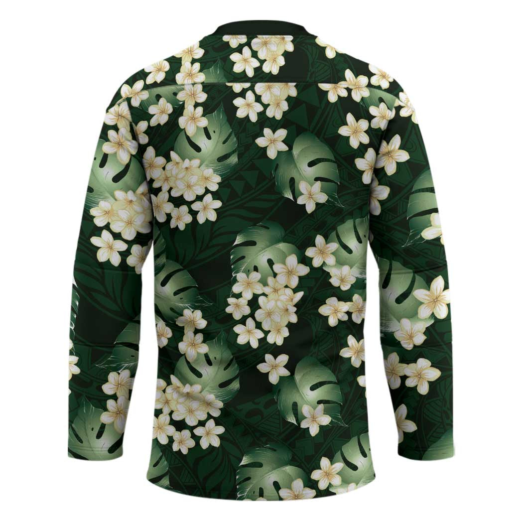 Green Tropical Hawaii Hockey Jersey Seamless Monstera Plumeria Hawaiian Pattern - Polynesian Pride
