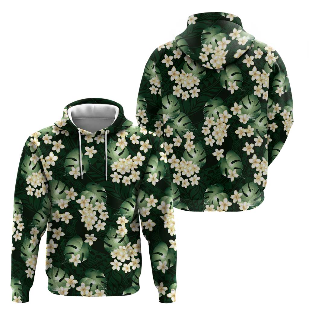 Green Tropical Hawaii Hoodie Seamless Monstera Plumeria Hawaiian Pattern - Polynesian Pride