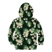 Green Tropical Hawaii Kid Hoodie Seamless Monstera Plumeria Hawaiian Pattern - Polynesian Pride