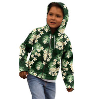 Green Tropical Hawaii Kid Hoodie Seamless Monstera Plumeria Hawaiian Pattern - Polynesian Pride
