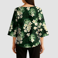 Green Tropical Hawaii Kimono Sleeve Blouse Seamless Monstera Plumeria Hawaiian Pattern - Polynesian Pride