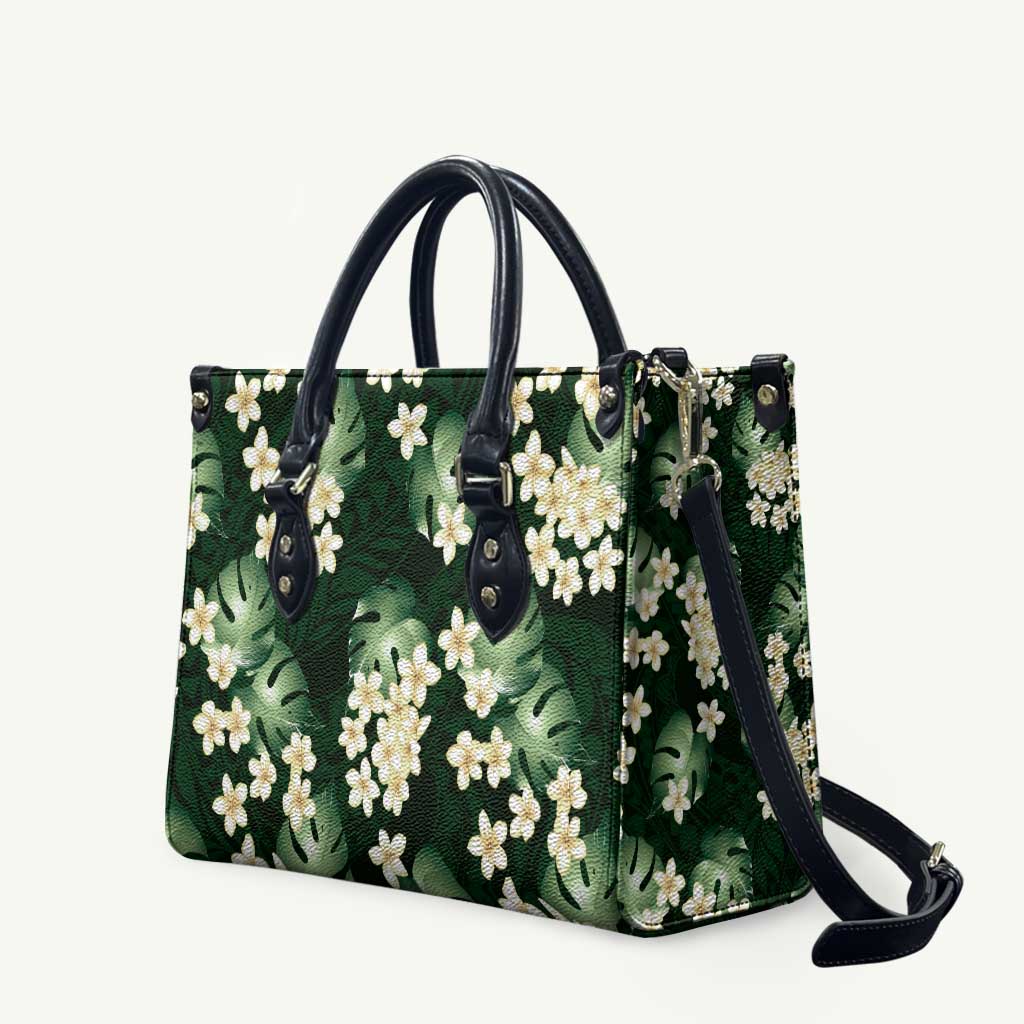 Green Tropical Hawaii Leather Bag Seamless Monstera Plumeria Hawaiian Pattern - Polynesian Pride