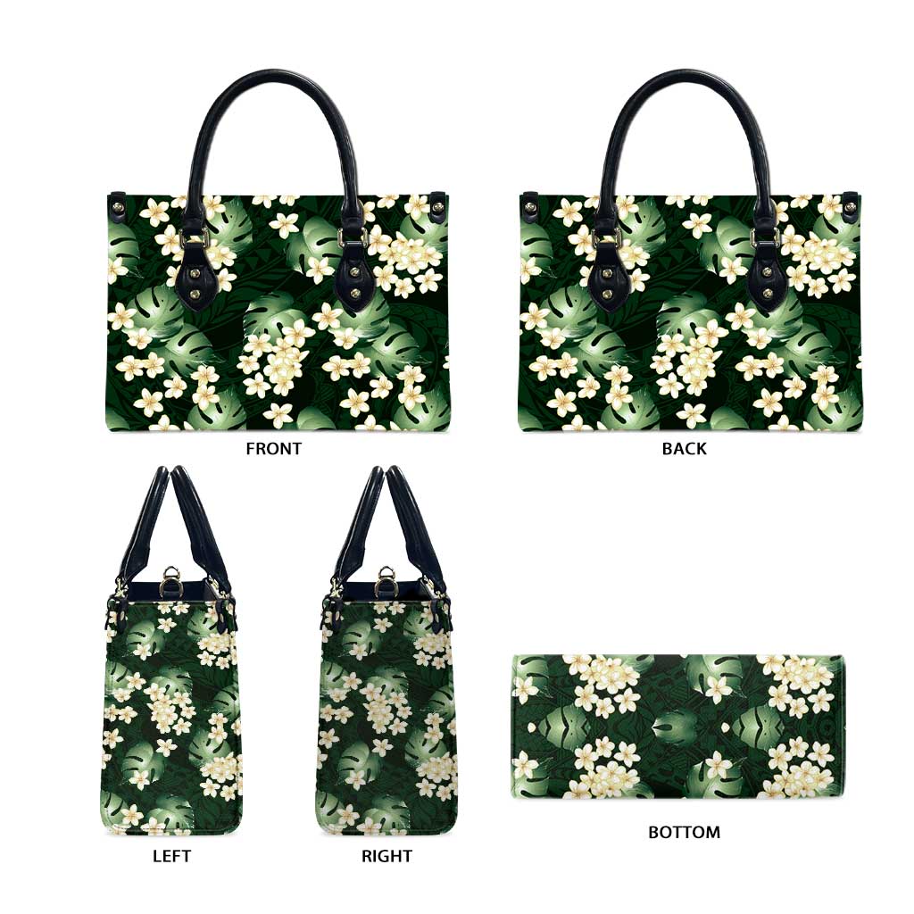 Green Tropical Hawaii Leather Bag Seamless Monstera Plumeria Hawaiian Pattern - Polynesian Pride