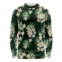 Green Tropical Hawaii Long Sleeve Shirt Seamless Monstera Plumeria Hawaiian Pattern - Polynesian Pride