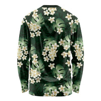 Green Tropical Hawaii Long Sleeve Shirt Seamless Monstera Plumeria Hawaiian Pattern - Polynesian Pride