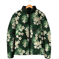 Green Tropical Hawaii Padded Jacket Seamless Monstera Plumeria Hawaiian Pattern - Polynesian Pride
