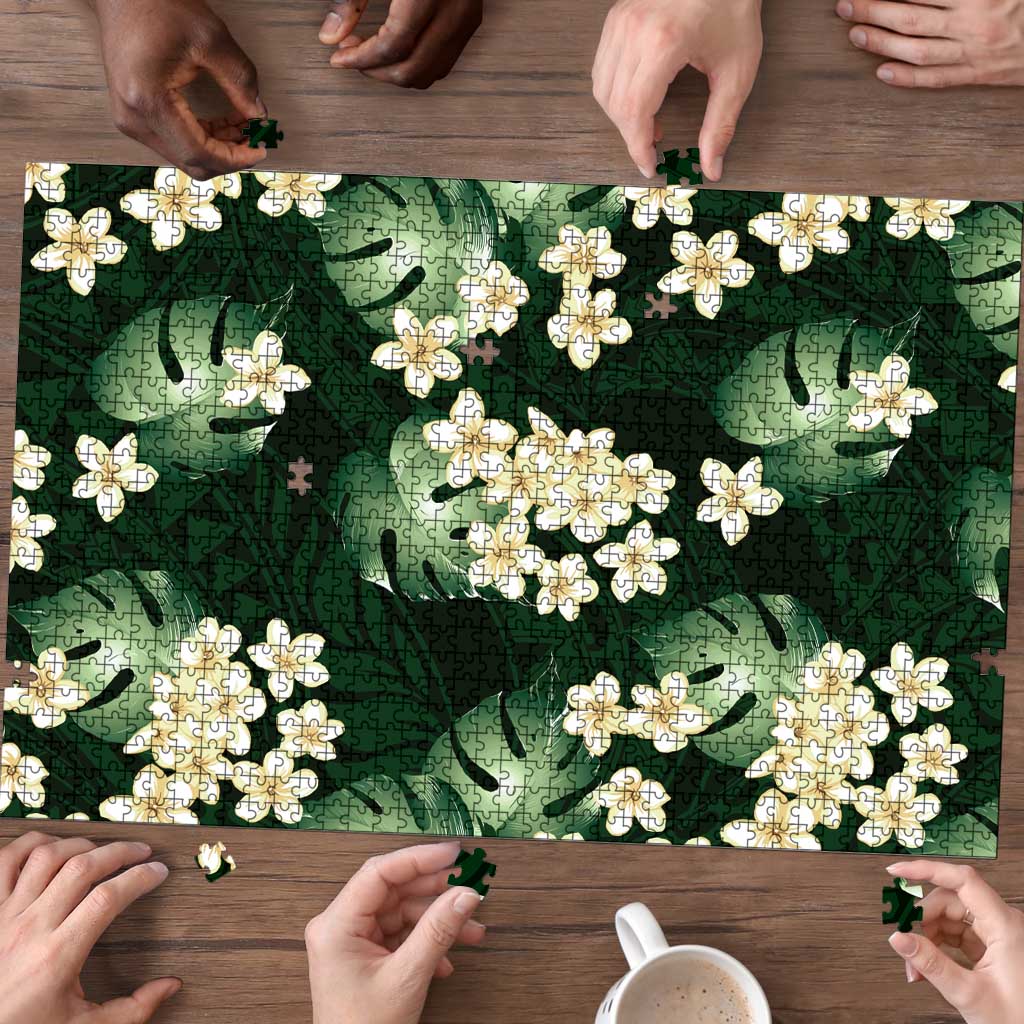 Green Tropical Hawaii Puzzle Seamless Monstera Plumeria Hawaiian Pattern - Polynesian Pride
