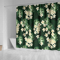 Green Tropical Hawaii Shower Curtain Seamless Monstera Plumeria Hawaiian Pattern - Polynesian Pride