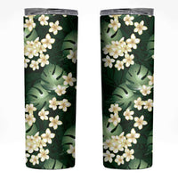 Green Tropical Hawaii Skinny Tumbler Seamless Monstera Plumeria Hawaiian Pattern - Polynesian Pride
