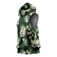 Green Tropical Hawaii Sleeveless Hoodie Seamless Monstera Plumeria Hawaiian Pattern - Polynesian Pride