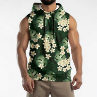 Green Tropical Hawaii Sleeveless Hoodie Seamless Monstera Plumeria Hawaiian Pattern - Polynesian Pride