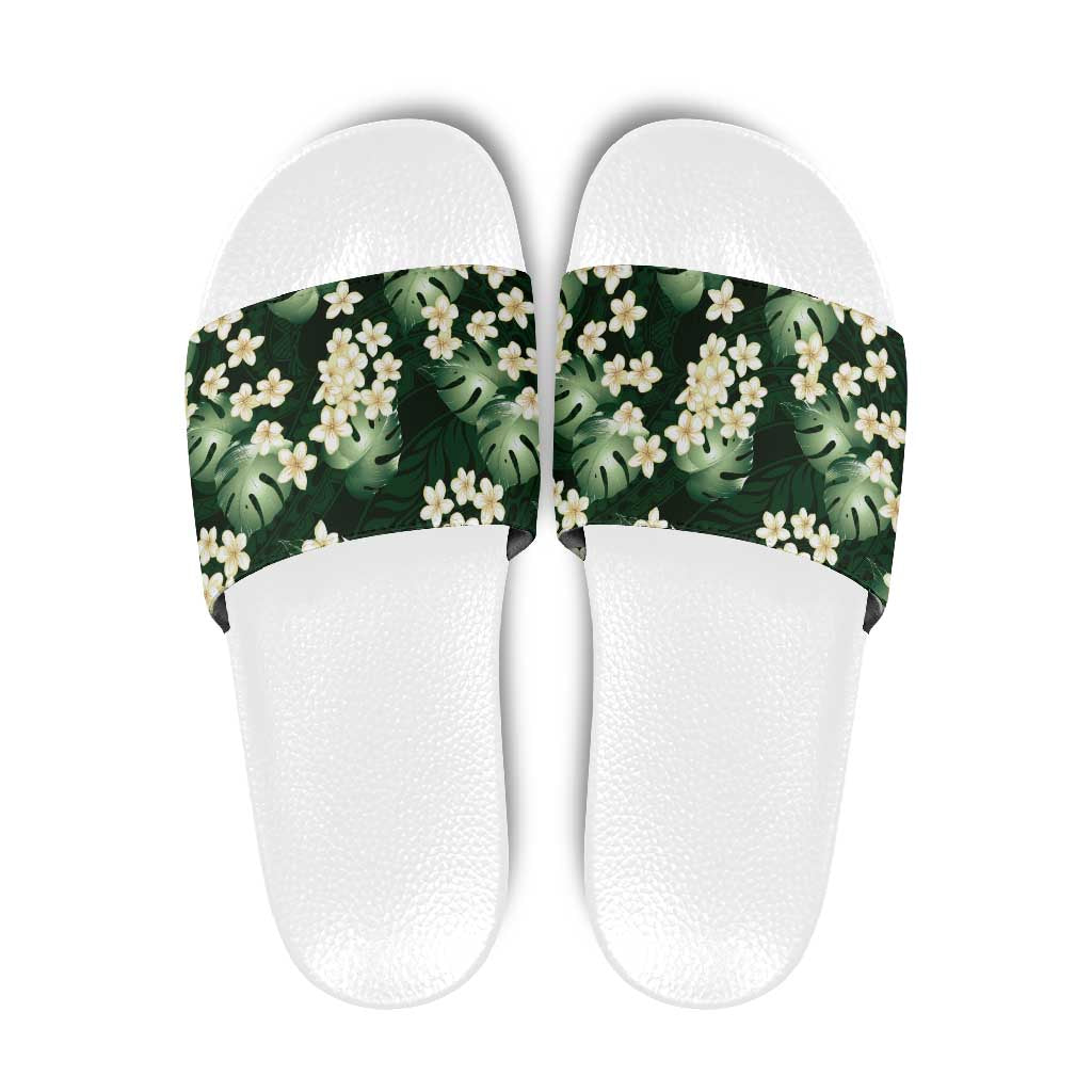 Green Tropical Hawaii Slide Sandals Seamless Monstera Plumeria Hawaiian Pattern - Polynesian Pride