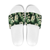 Green Tropical Hawaii Slide Sandals Seamless Monstera Plumeria Hawaiian Pattern - Polynesian Pride