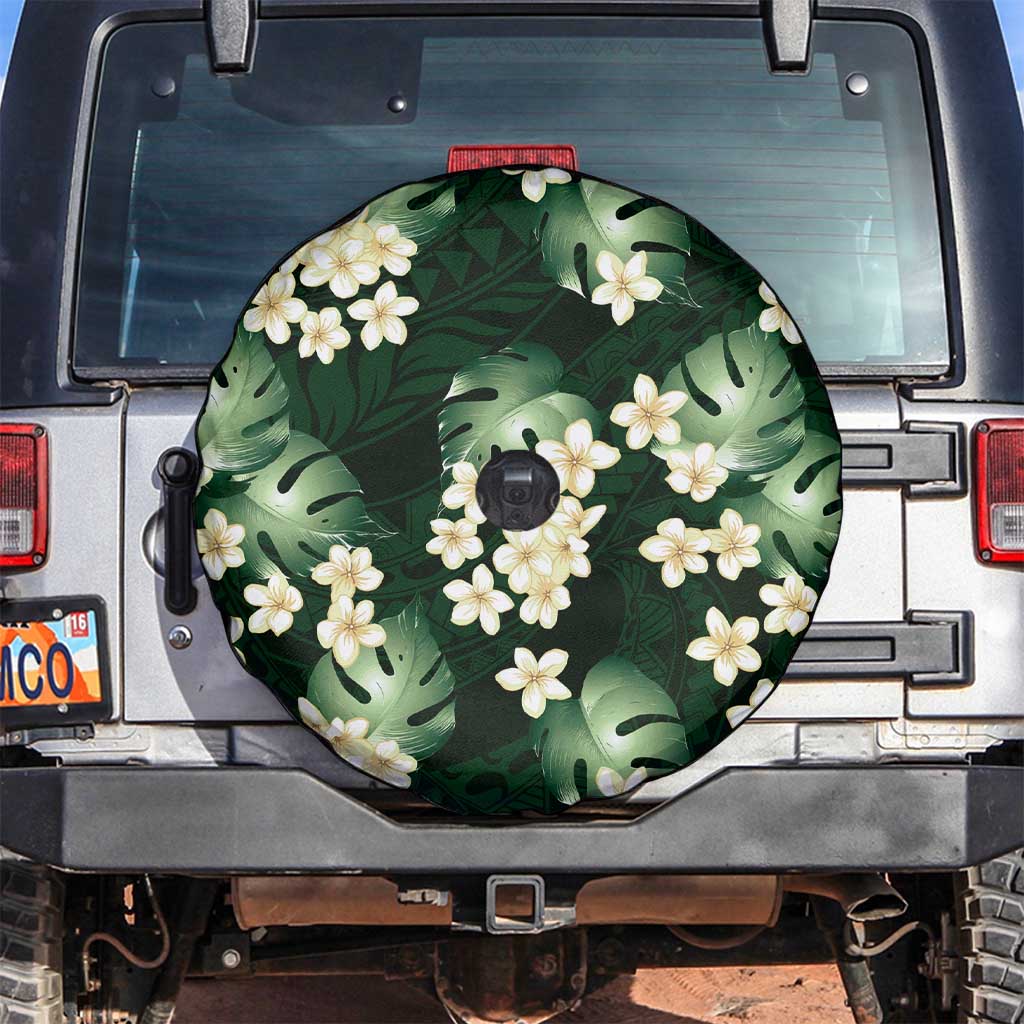 Green Tropical Hawaii Spare Tire Cover Seamless Monstera Plumeria Hawaiian Pattern - Polynesian Pride
