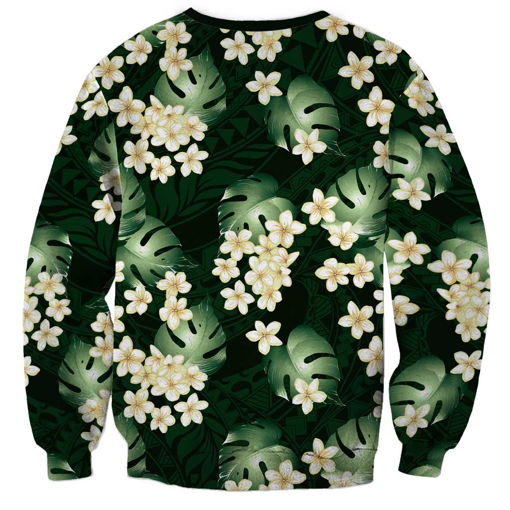 Green Tropical Hawaii Sweatshirt Seamless Monstera Plumeria Hawaiian Pattern - Polynesian Pride