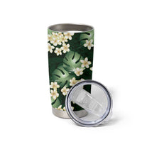 Green Tropical Hawaii Tumbler Cup Seamless Monstera Plumeria Hawaiian Pattern - Polynesian Pride