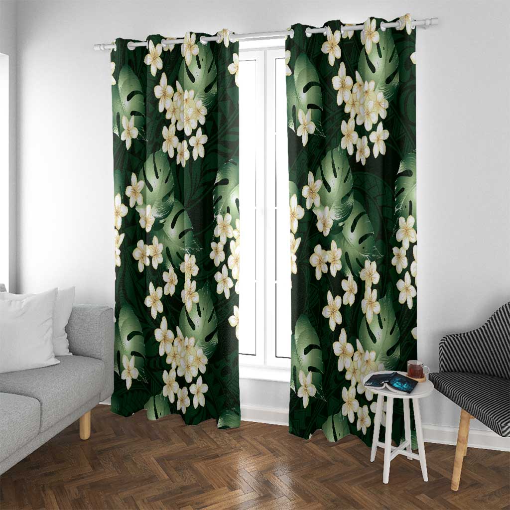 Green Tropical Hawaii Window Curtain Seamless Monstera Plumeria Hawaiian Pattern - Polynesian Pride