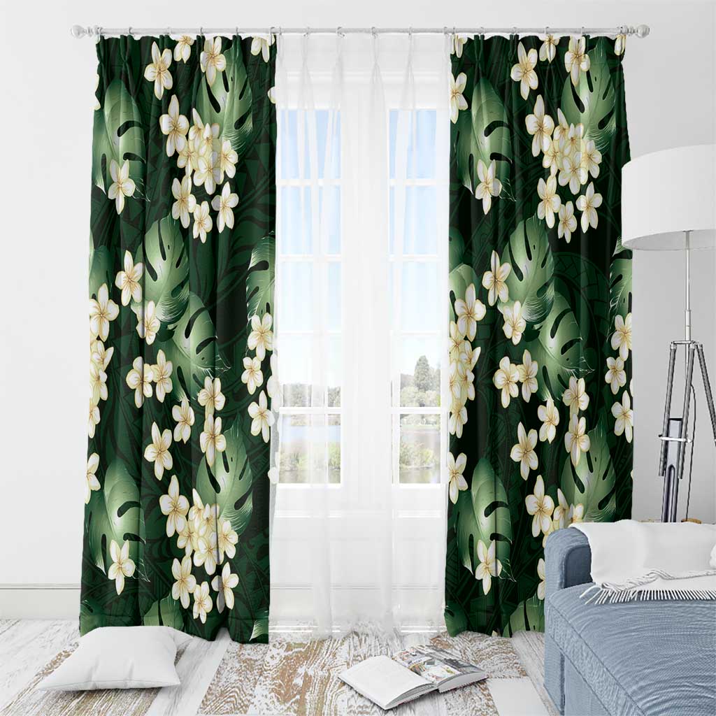 Green Tropical Hawaii Window Curtain Seamless Monstera Plumeria Hawaiian Pattern - Polynesian Pride