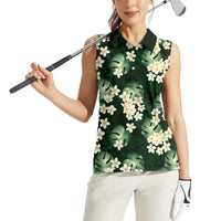 Green Tropical Hawaii Women Sleeveless Polo Shirt Seamless Monstera Plumeria Hawaiian Pattern - Polynesian Pride