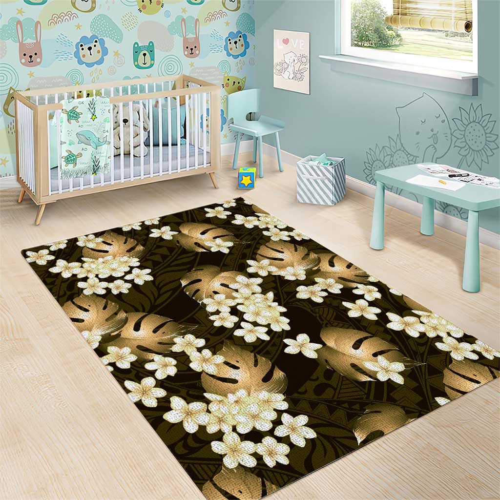 Gold Tropical Hawaii Area Rug Seamless Monstera Plumeria Hawaiian Pattern - Polynesian Pride