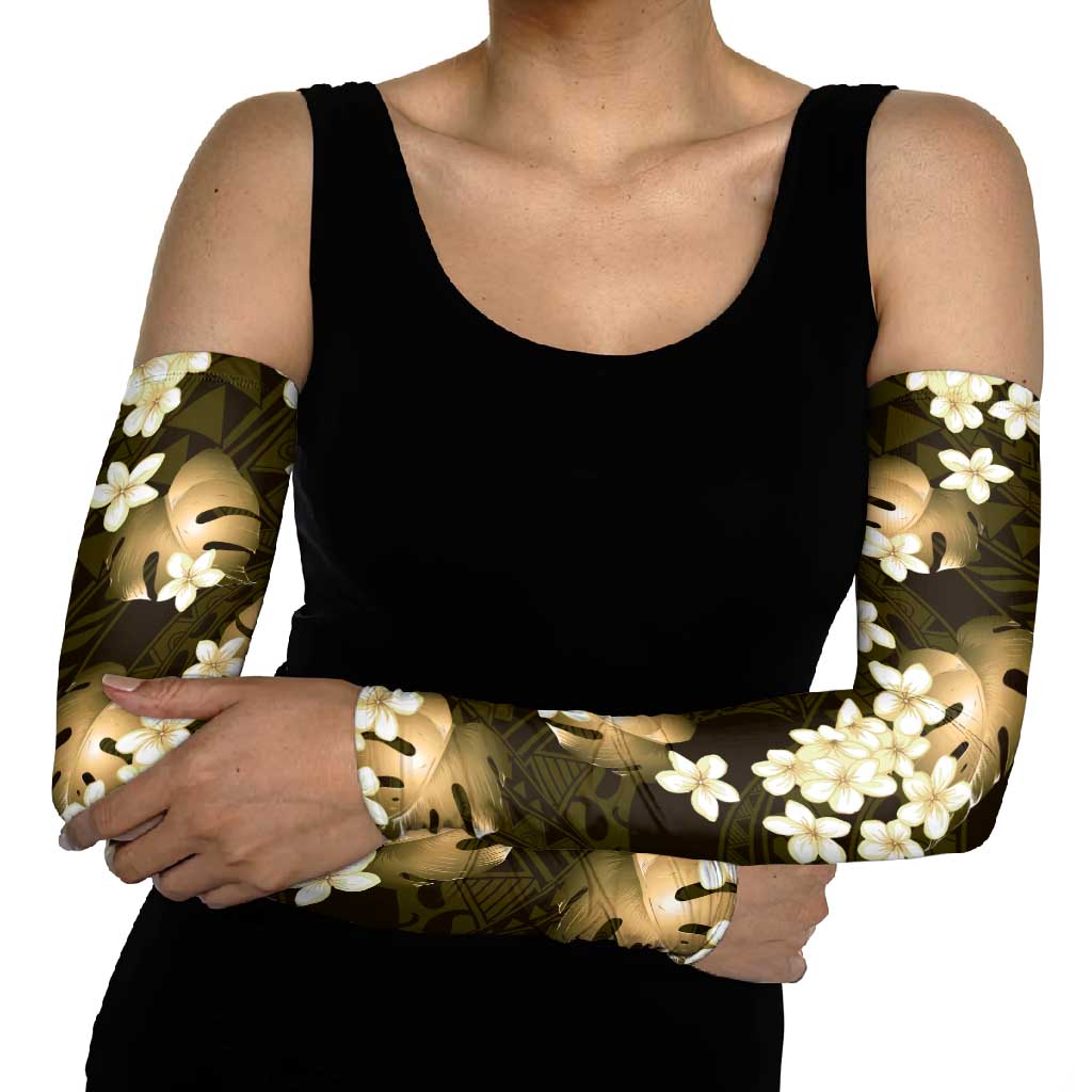 Gold Tropical Hawaii Arm Sleeves Seamless Monstera Plumeria Hawaiian Pattern - Polynesian Pride