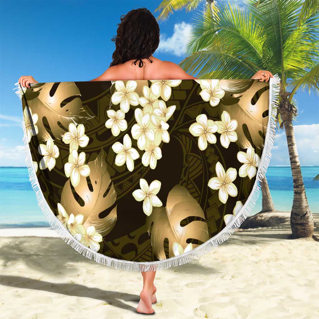 Gold Tropical Hawaii Beach Blanket Seamless Monstera Plumeria Hawaiian Pattern - Polynesian Pride
