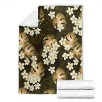 Gold Tropical Hawaii Blanket Seamless Monstera Plumeria Hawaiian Pattern - Polynesian Pride