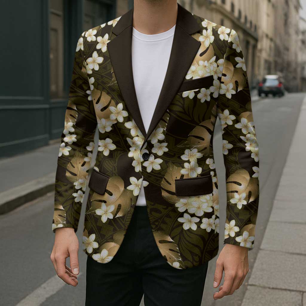 Gold Tropical Hawaii Blazer Seamless Monstera Plumeria Hawaiian Pattern - Polynesian Pride