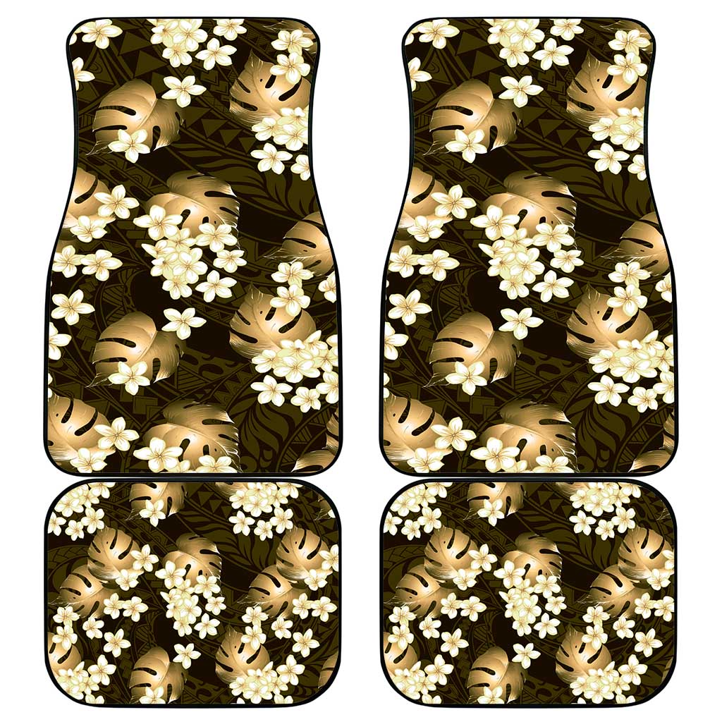 Gold Tropical Hawaii Car Mats Seamless Monstera Plumeria Hawaiian Pattern - Polynesian Pride