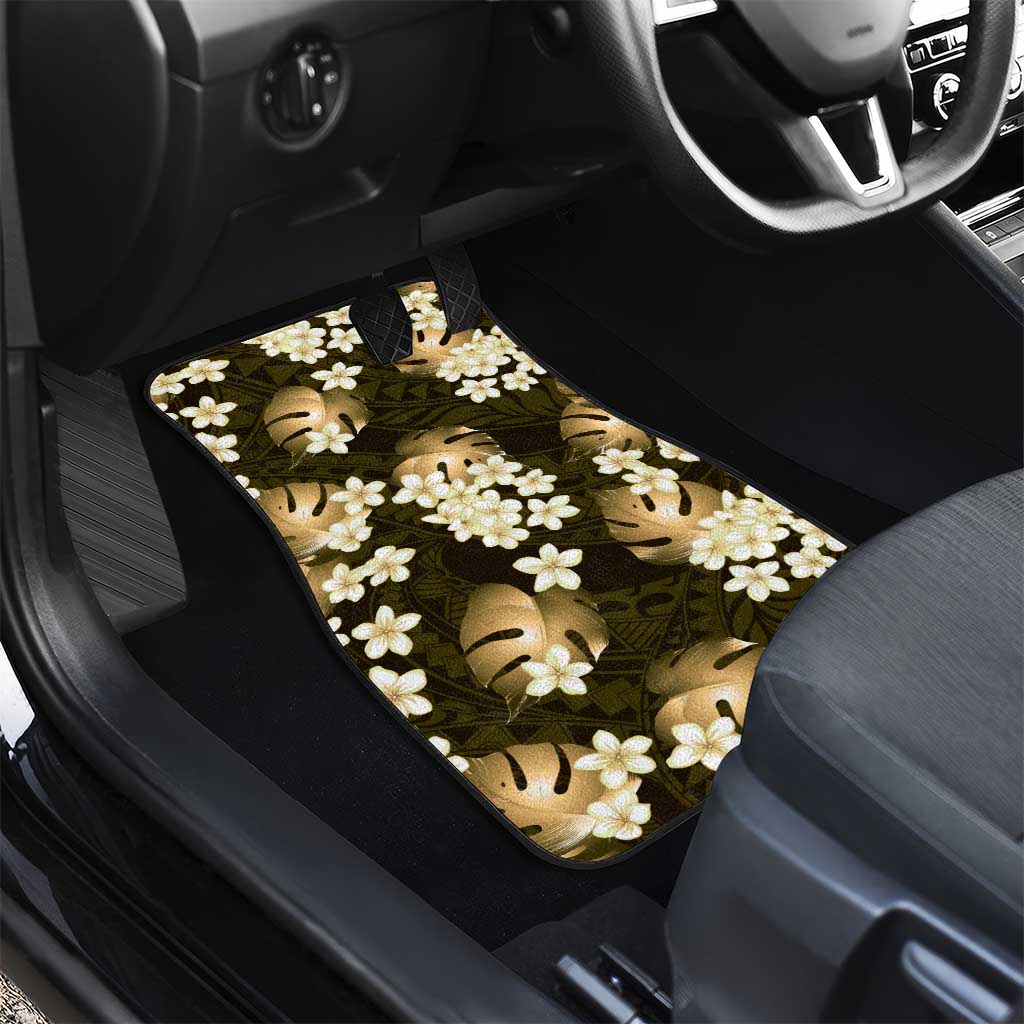 Gold Tropical Hawaii Car Mats Seamless Monstera Plumeria Hawaiian Pattern - Polynesian Pride