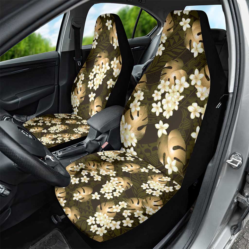 Gold Tropical Hawaii Car Seat Cover Seamless Monstera Plumeria Hawaiian Pattern - Polynesian Pride