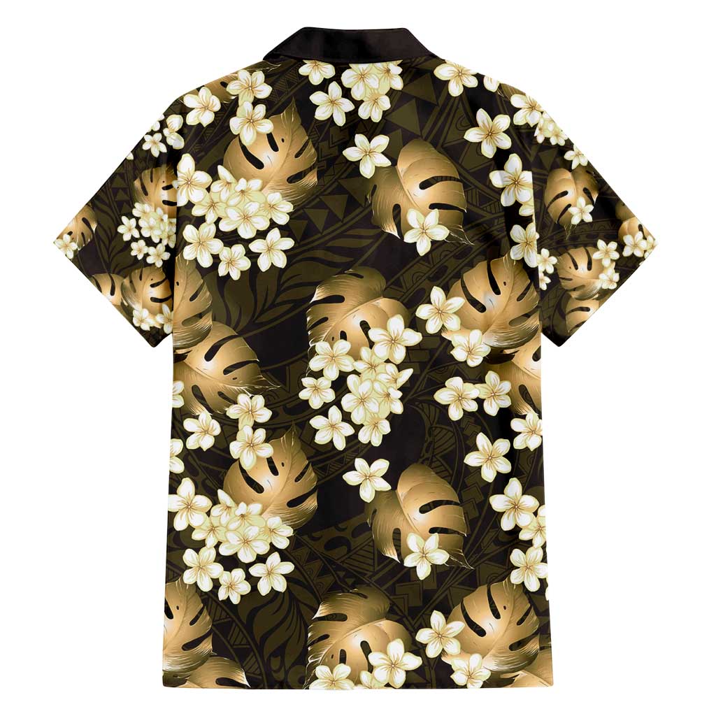 Gold Tropical Hawaii Family Matching Long Sleeve Bodycon Dress and Hawaiian Shirt Seamless Monstera Plumeria Hawaiian Pattern LT14 - Polynesian Pride