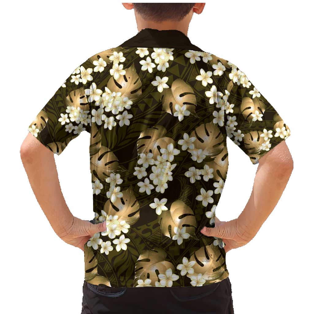 Gold Tropical Hawaii Family Matching Mermaid Dress and Hawaiian Shirt Seamless Monstera Plumeria Hawaiian Pattern LT14 - Polynesian Pride