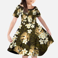 Gold Tropical Hawaii Family Matching Mermaid Dress and Hawaiian Shirt Seamless Monstera Plumeria Hawaiian Pattern LT14 Daughter's Dress Gold - Polynesian Pride