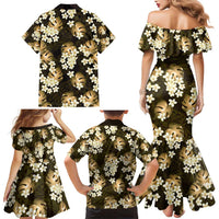 Gold Tropical Hawaii Family Matching Mermaid Dress and Hawaiian Shirt Seamless Monstera Plumeria Hawaiian Pattern LT14 - Polynesian Pride