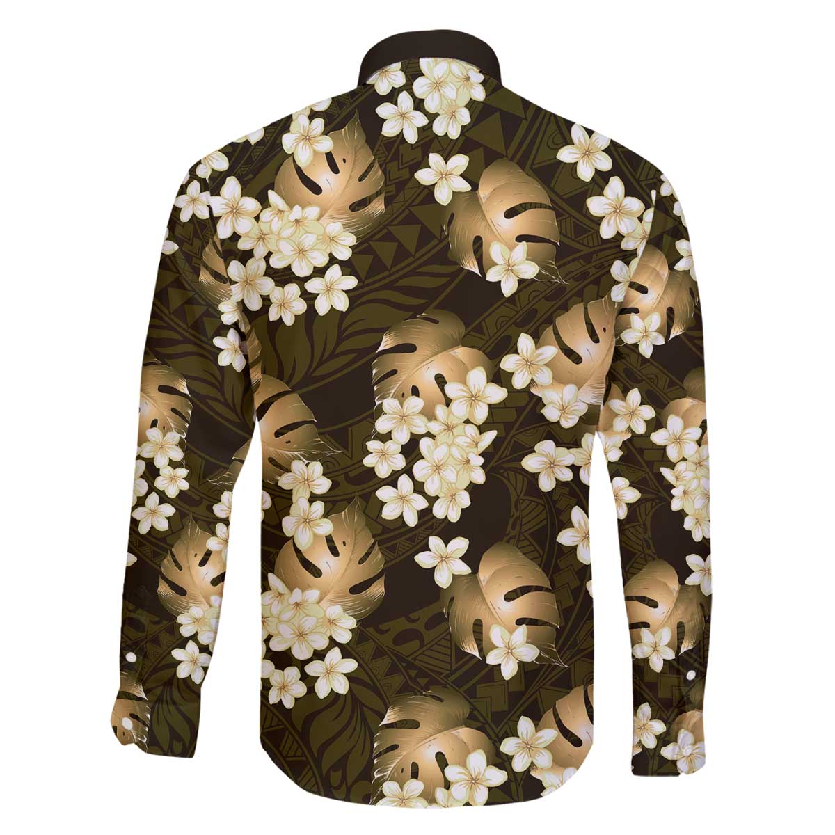 Gold Tropical Hawaii Family Matching Off The Shoulder Long Sleeve Dress and Hawaiian Shirt Seamless Monstera Plumeria Hawaiian Pattern - Polynesian Pride