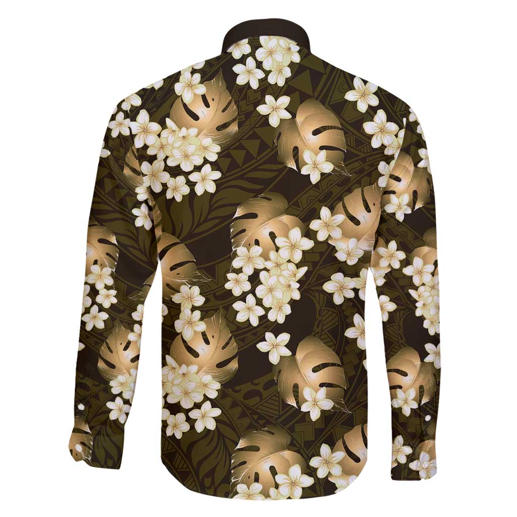 Gold Tropical Hawaii Family Matching Off Shoulder Short Dress and Hawaiian Shirt Seamless Monstera Plumeria Hawaiian Pattern - Polynesian Pride