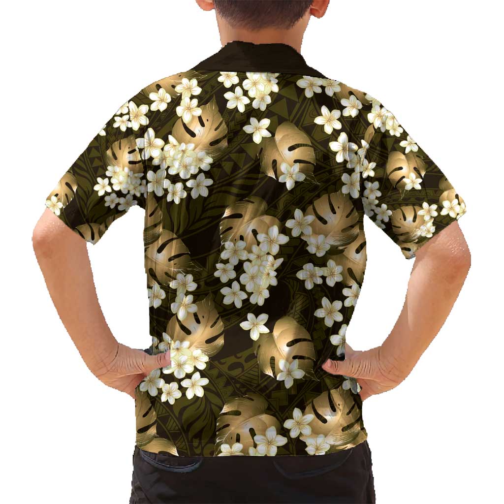 Gold Tropical Hawaii Family Matching Puletasi and Hawaiian Shirt Seamless Monstera Plumeria Hawaiian Pattern LT14 - Polynesian Pride