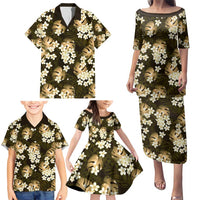 Gold Tropical Hawaii Family Matching Puletasi and Hawaiian Shirt Seamless Monstera Plumeria Hawaiian Pattern LT14 - Polynesian Pride
