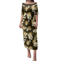 Gold Tropical Hawaii Family Matching Puletasi and Hawaiian Shirt Seamless Monstera Plumeria Hawaiian Pattern LT14 Mom's Dress Gold - Polynesian Pride